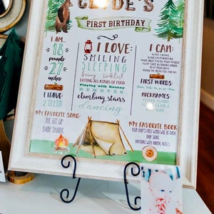 ONE HAPPY CAMPER Milestone poster to match one happy camper invitation Camping first birthday Bear Outdoor camp birthday party 1st birthday image 5