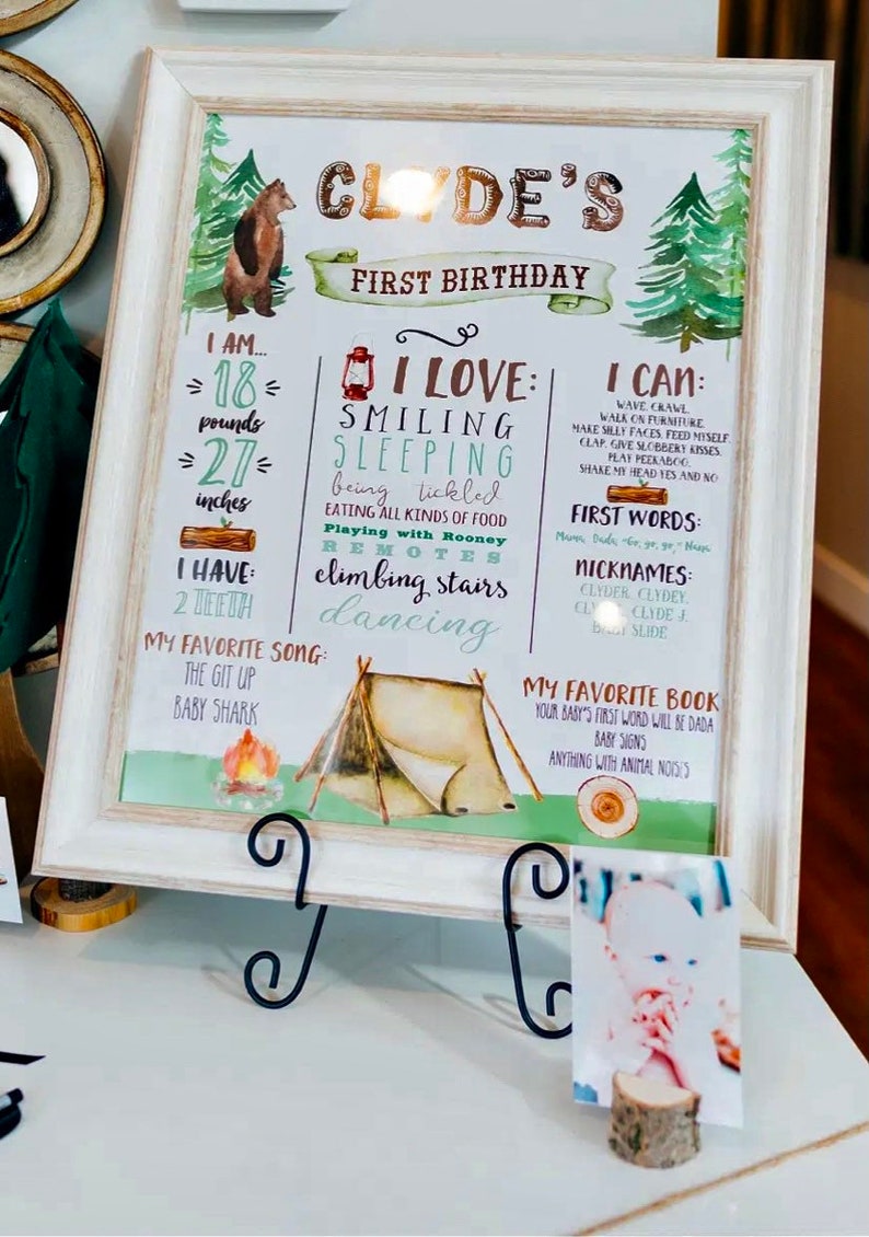 ONE HAPPY CAMPER Milestone poster to match one happy camper invitation Camping first birthday Bear Outdoor camp birthday party 1st birthday image 5