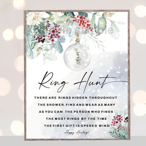 Winter Ring Hunt game, Winter bridal shower Ring Hunt game Christmas bridal shower Snow bridal shower red greenery wedding pine trees