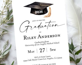 Class of 2026 Graduation Announcement, Graduation invitation minimalist 2026 High School College Grad School Medical School photo or non