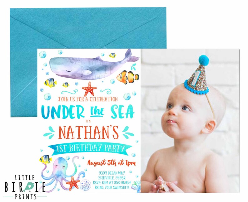 UNDER THE SEA Birthday party invitation Under the sea birthday printables invitation party pack Banner Sign Hat Cupcake Toppers more