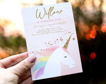 Unicorn invitation, Unicorn birthday party invitation template, Editable unicorn birthday invitation Minimalist Modern invitation rainbow