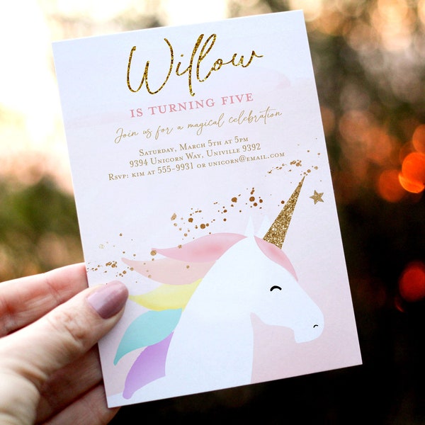 Unicorn invitation, Unicorn birthday party invitation template, Editable unicorn birthday invitation Minimalist Modern invitation rainbow