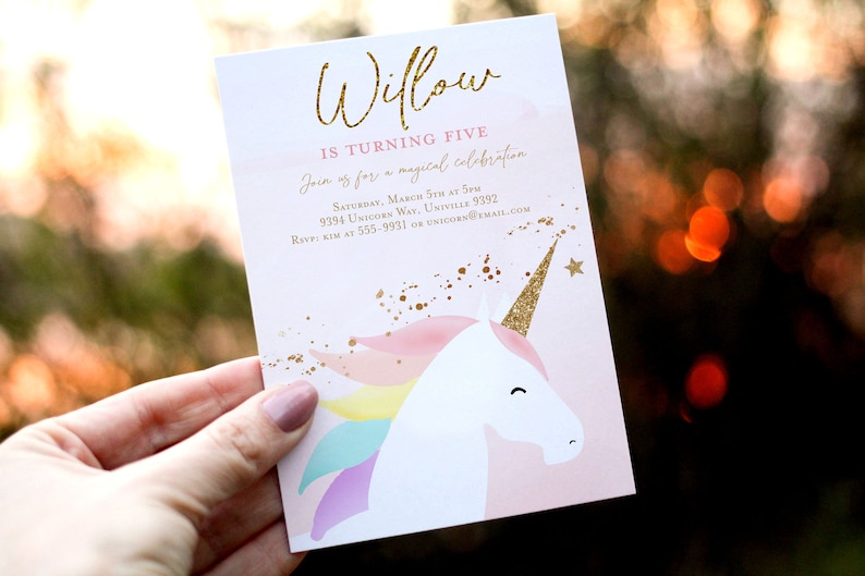 Unicorn invitation, Unicorn birthday party invitation template, Editable unicorn birthday invitation Minimalist Modern invitation rainbow image 1