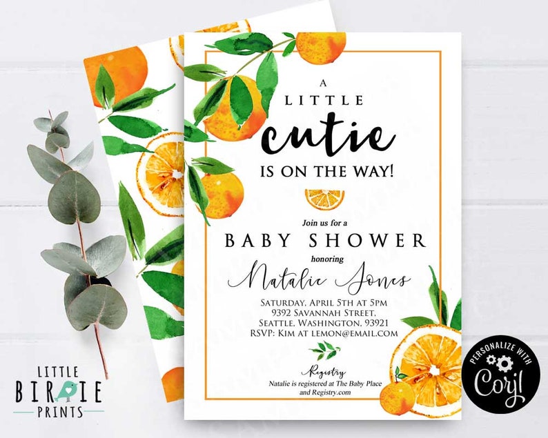 Cutie baby shower invitation Orange baby shower invitation Etsy