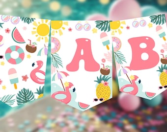 Bannière de fête d'anniversaire à la piscine à imprimer, bannière ABC Splash splash