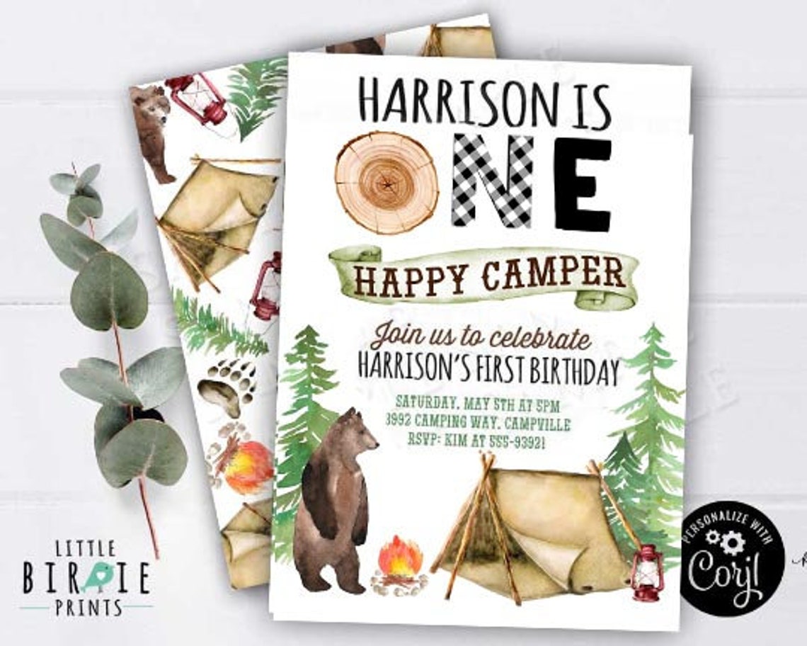 ONE HAPPY CAMPER Invitation Camping Birthday Invitation Camper | Etsy