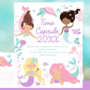 MERMAID birthday party time capsule, Mermaid first birthday Oneder the sea time capsule sign and cards, Mermaid birthday party game, Pool