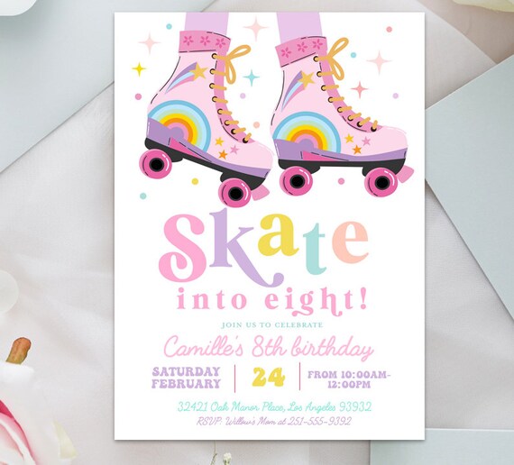 20 Inviti Festa Compleanno Pattinaggio A Rotelle – Tema Neon Con Buste – Formato 10,2x15,2 Cm – YSTEP