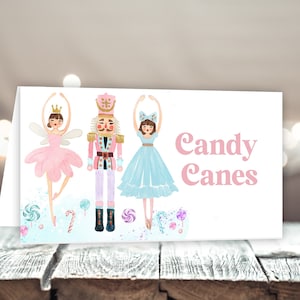 Cartões de buffet de festa de aniversário de quebra-nozes, cartões de tenda de comida, etiquetas de decoração de biscoitos de barra de chocolate quente, chá de bebê de Natal de inverno, para impressão