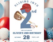 Baseball 2nd birthday invitation sliding into second 2nd birthday party, Baseball party printable invitation 2, printable template instant
