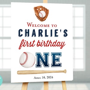 Editable Baseball first birthday welcome sign, Baseball 1st birthday decorations, Rookie of the year little slugger birthday all star