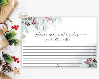 Winter bridal shower advice cards, Advice and sweet wishes for the Mr. and Mrs., Christmas bridal shower ornament cards, instant download