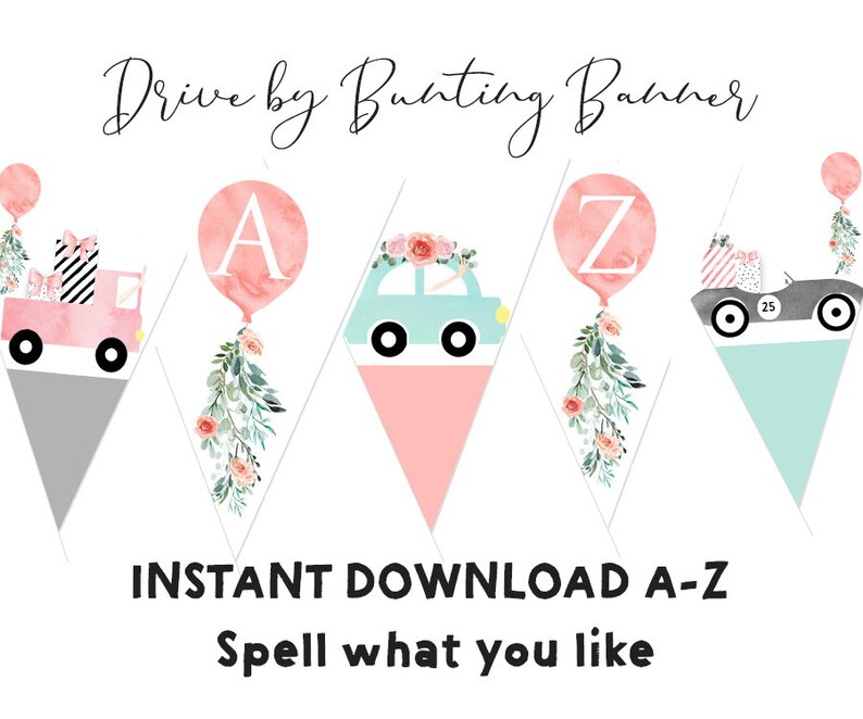 Drive by bridal shower bunting banner Drive by pennant banner Etsy