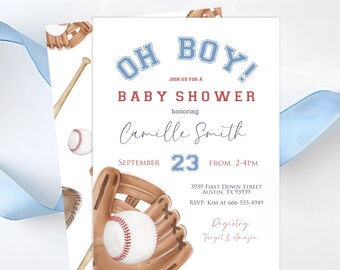 Baseball baby shower invitation printable, Editable baseball baby shower invitation mit, Ball Oh boy invitation sports invite