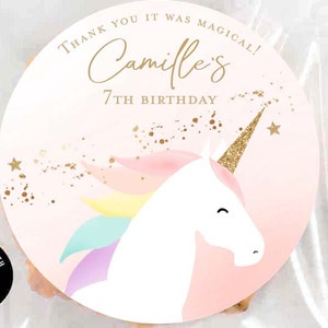 Einhorn Gastgeschenke, Einhorn Aufkleber, Einhorn Geburtstagsfeier Dankeschön, Regenbogen Geburtstagsfeier Sofortdownload Vorlage