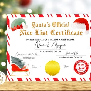 CERTIFICATO LISTA DELLE BELLEZZE DELL'ELFO, Elfo stampabile Lista delle belle di Babbo Natale, Certificato ufficiale elfo Nota da Babbo Natale Vigilia di Natale