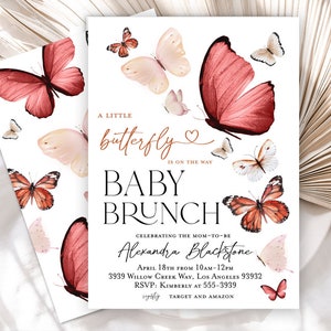 BUTTERFLIES Baby shower invitation Monarch Butterfly baby shower invitation Rust Terrecotta Beige Tan Neutral baby shower invitation spring