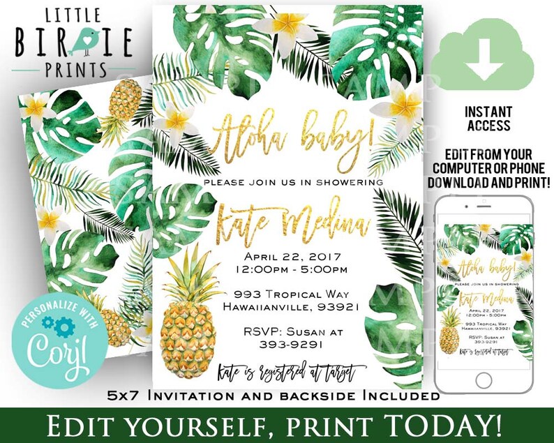 TROPICAL BABY SHOWER Invitation Pineapple Baby Shower Etsy