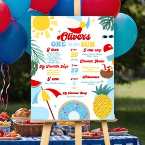 One in the Sun milestone poster, Pool party beach Sand water 1st birthday party firsts milestones, Beach ball Summer Ice cream water play