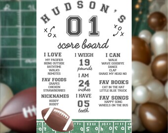 Football 1st birthday milestone poster, Football first year birthday party milestones, Football first birthday party decorations poster