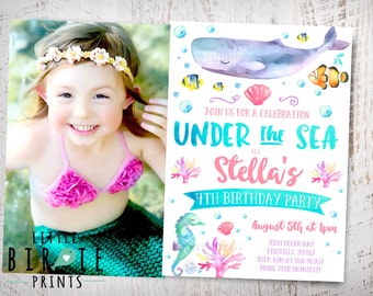 Under the sea invitation Girl Pink Under the sea birthday party invitation Pool Party Invitation Under the sea first birthday invitation Sea