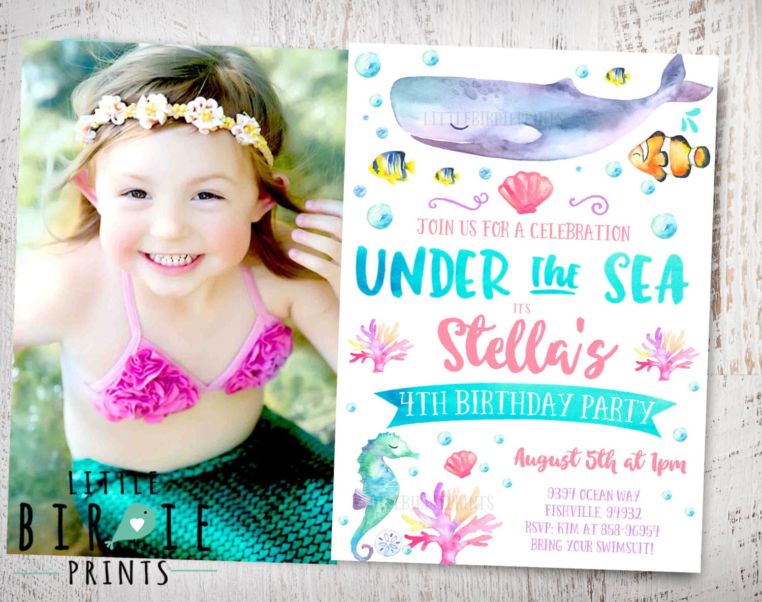 Under the Sea Invitation Girl Pink Under the Sea Birthday Party Invitation  Pool Party Invitation Under the Sea First Birthday Invitation Sea 