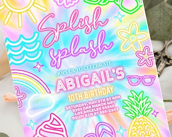 Pool party birthday invitation, Splish Splash invitation, Waterpark birthday Splash pad, Splish splash invite tropical summer birthday party