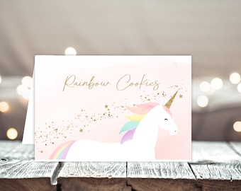 UNICORN BUFFET CARD, Unicorn birthday party food tent card, Rainbows and Unicorns party printables editable, Modern unicorn girl birthday