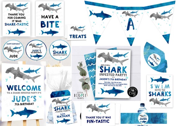Shark Birthday Party Printables Pack Shark Invitation Shark | Etsy