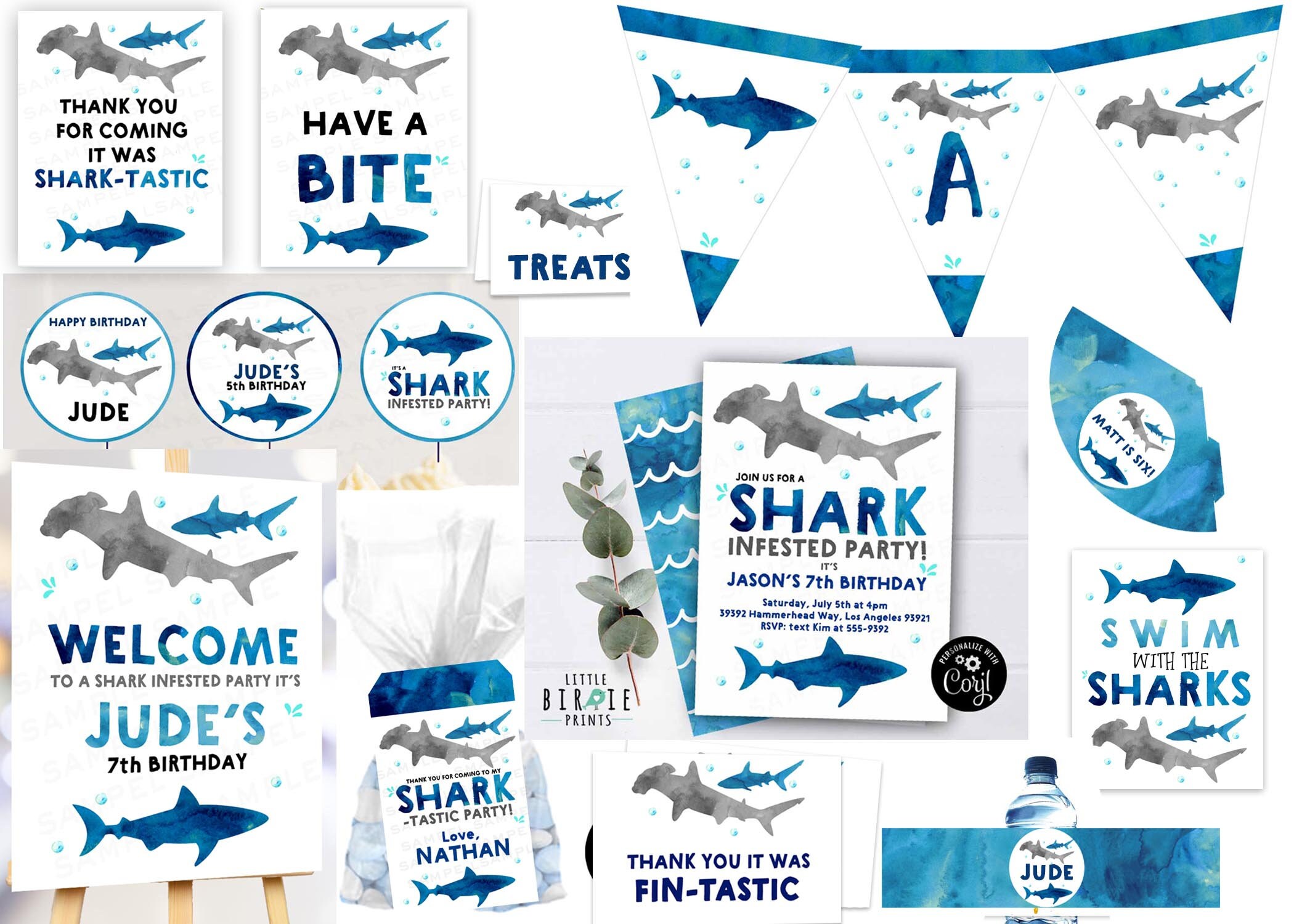 Shark Birthday Party Printables Pack Shark Invitation Shark | Etsy