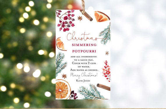 Christmas simmering potpourri gift tag, Christmas stovetop potpourri gift tag teachers gift coworker, simmer pot tag instant download