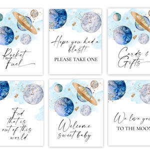 ESPACE EXTRA-ATMOSPHÉRIQUE Décorations de baby shower SIGNES // Planètes Fusée spatiale Carburant Décollage sur la lune // Boisson alimentaire Bienvenue Baby Shower Signes Favoris