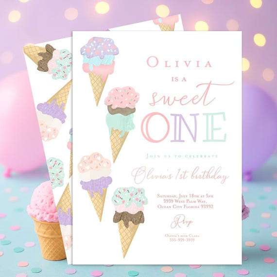 SWEET ONE ICE cream invitation, Ice cream 1st Birthday invitation Here's the scoop Invitation  She's a sweet one, Ice cream party