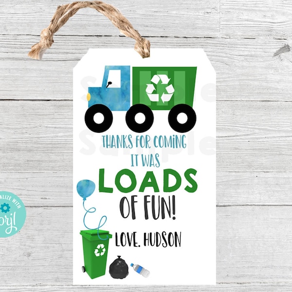 GARBAGE TRUCK Birthday party favor tags decorations, Trash truck birthday, Dump truck birthday party, Recycle, Party favor tag printable