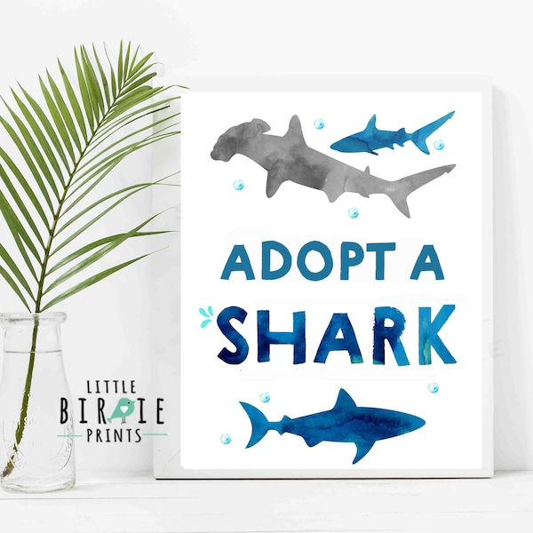 SHARK Birthday party decorations Adopt a shark sign Shark adoption station birthday party sign shark party favor instant download swim party