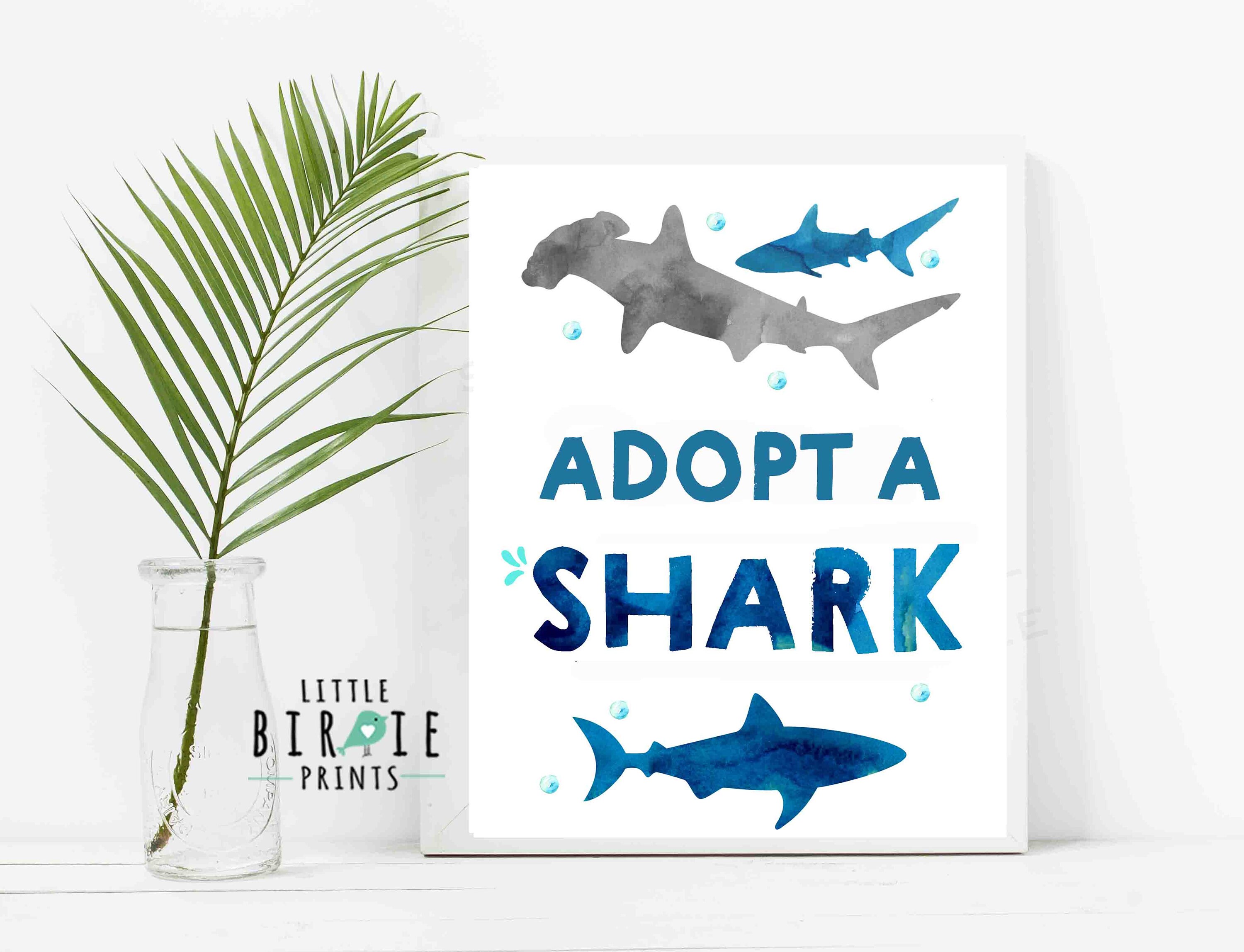 SHARK Birthday party decorations Adopt a shark sign Shark adoption station birthday party sign shark party favor instant download swim party