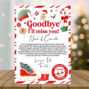 Carta de despedida de elfo editable de tu elfo, actividad de Nochebuena, elfo niño niña, caja de relleno de Nochebuena de despedida de elfo, media de Papá Noel