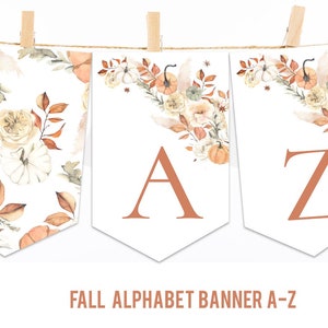 Fall Bridal Shower banner, Fall baby shower banner pumpkin Alphabet ABC banner printable instant download decorations, Autumn fall leaves
