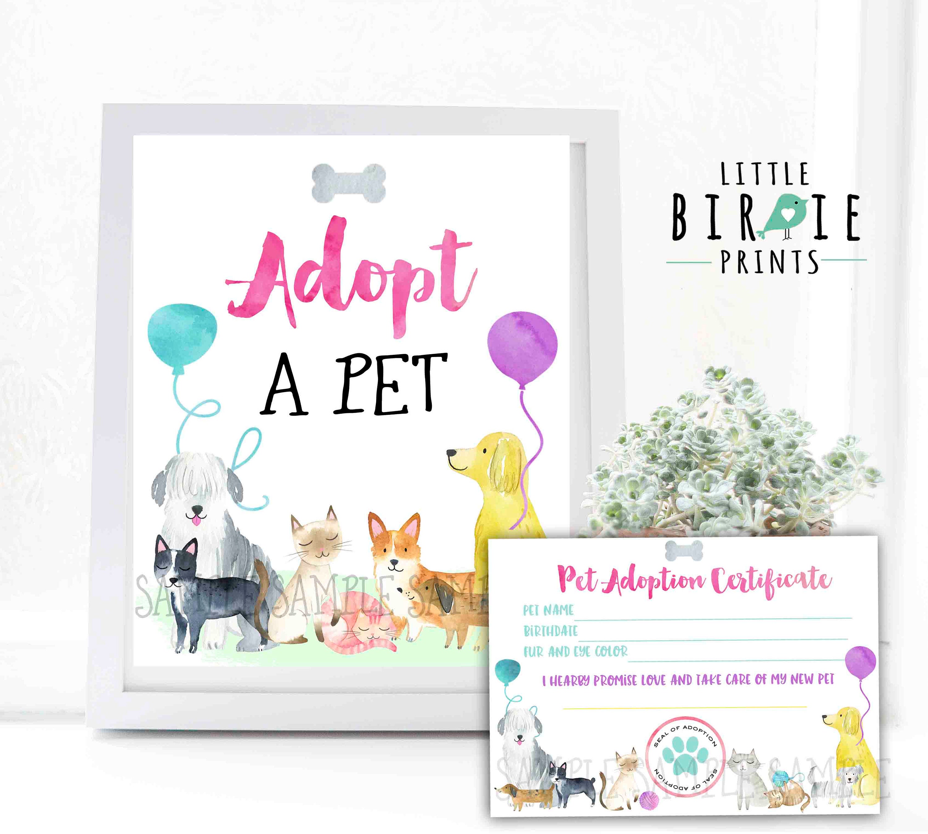 Puppy Kitty Party Adoption Certificate and Adopt a Puppy Sign Adopt a ...