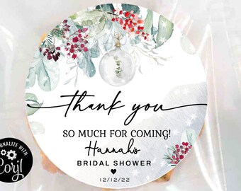 Editable WINTER bridal shower favor tags, Winter bridal shower stickers, Christmas red green snow, Winter bridal shower gift tags Greenery