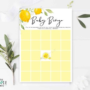 Lemon Baby game Baby bingo Lemon baby shower lemons lemonade summer shower citrus yellow Baby bingo Yellow Baby shower game