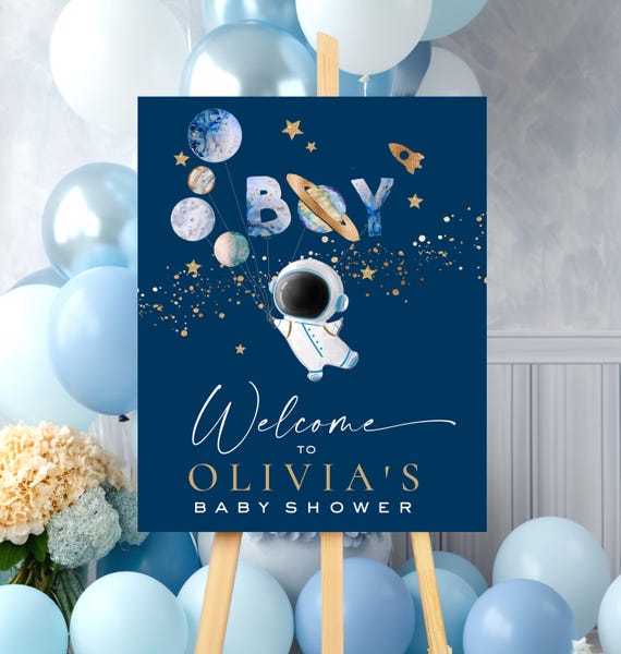 Editable Space Baby Shower Welcome Sign, Astronaut Outer Space