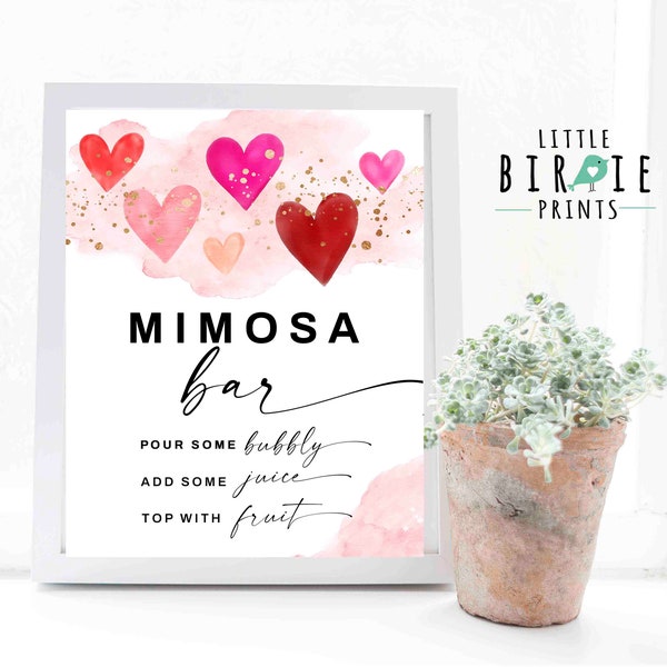 Valentine's Mimosa bar sign, Hearts mimosa bar sign printable, Sweetheart Bridal shower baby shower valentine's party event sign printable