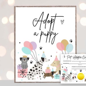 Puppy adoption certificate and adopt a puppy sign, dog party activity, GIRL Dog party favor printable Adopt a dog adopt a puppy, Girl dog