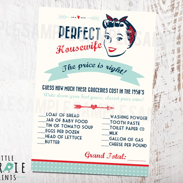 50's Bridal Shower Game The price is right- Housewife Retro 1950's Perfect Housewife 50's Kitchen Bridal Shower Invitation to match in shop