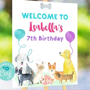 Editable puppy kitty welcome sign Puppy party Pet party Pet adoption party welcome sign Printable Pet party decorations Dog Cat puppy