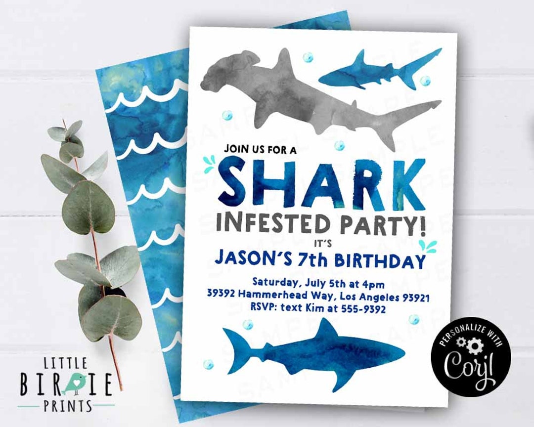 SHARK BIRTHDAY INVITATION Shark Birthday Party Invitation Shark Party