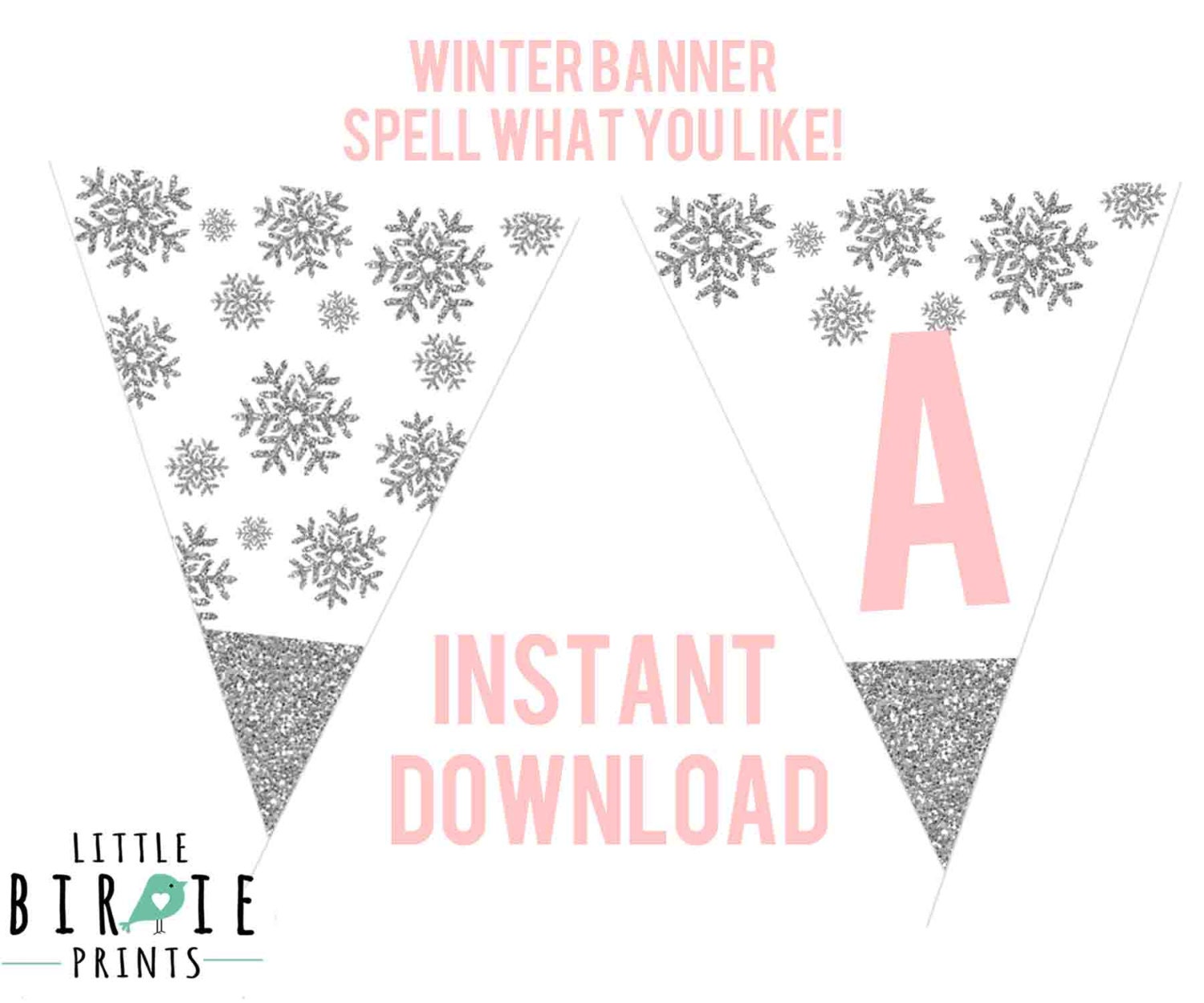 Winter Onederland Printable Banner Silver and Pink Winter | Etsy