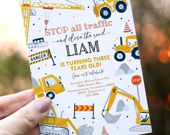 Editable Construction Invitation Construction Boy Birthday Invitations, Dump Truck Party Invite Printable Template Digital Instant Download